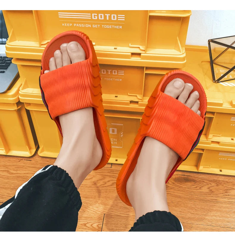 Summer Men Slippers Women Outdoor Beach Shoes Thick Bottom Indoor Bathroom Non-slip Slippers Parent-child Shoes Sandals 2022 New