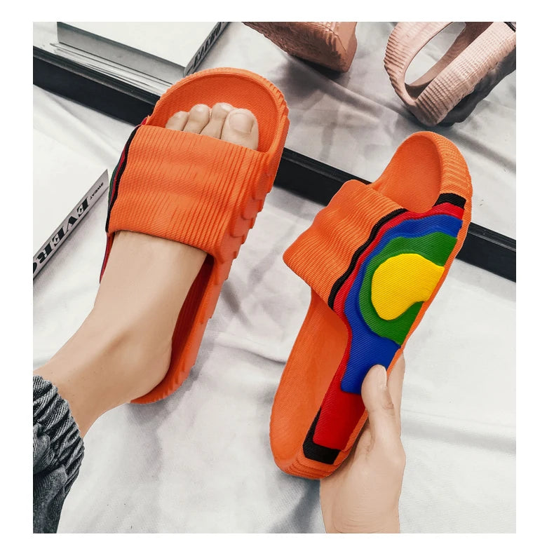 Summer Men Slippers Women Outdoor Beach Shoes Thick Bottom Indoor Bathroom Non-slip Slippers Parent-child Shoes Sandals 2022 New