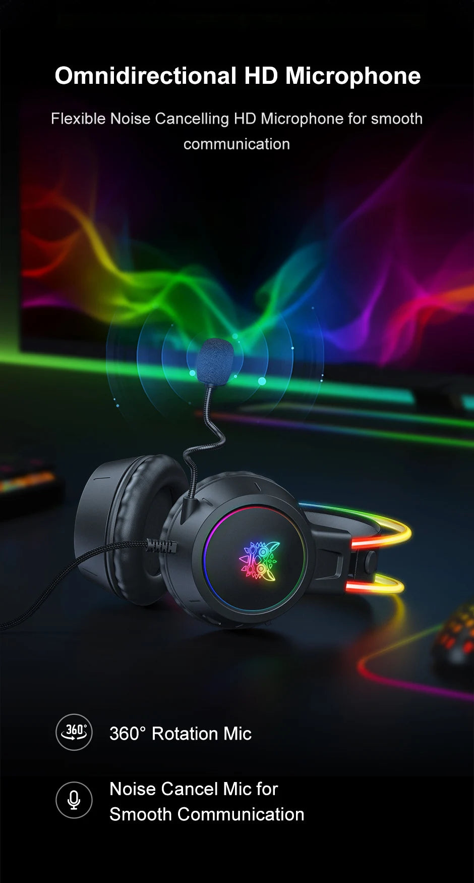 Casque gaming ONIKUMA X15 Pro, écouteurs supra-auriculaires filaires, réduction de bruit, oreilles de chat roses avec lumière RGB et micro, pour PC et PS4