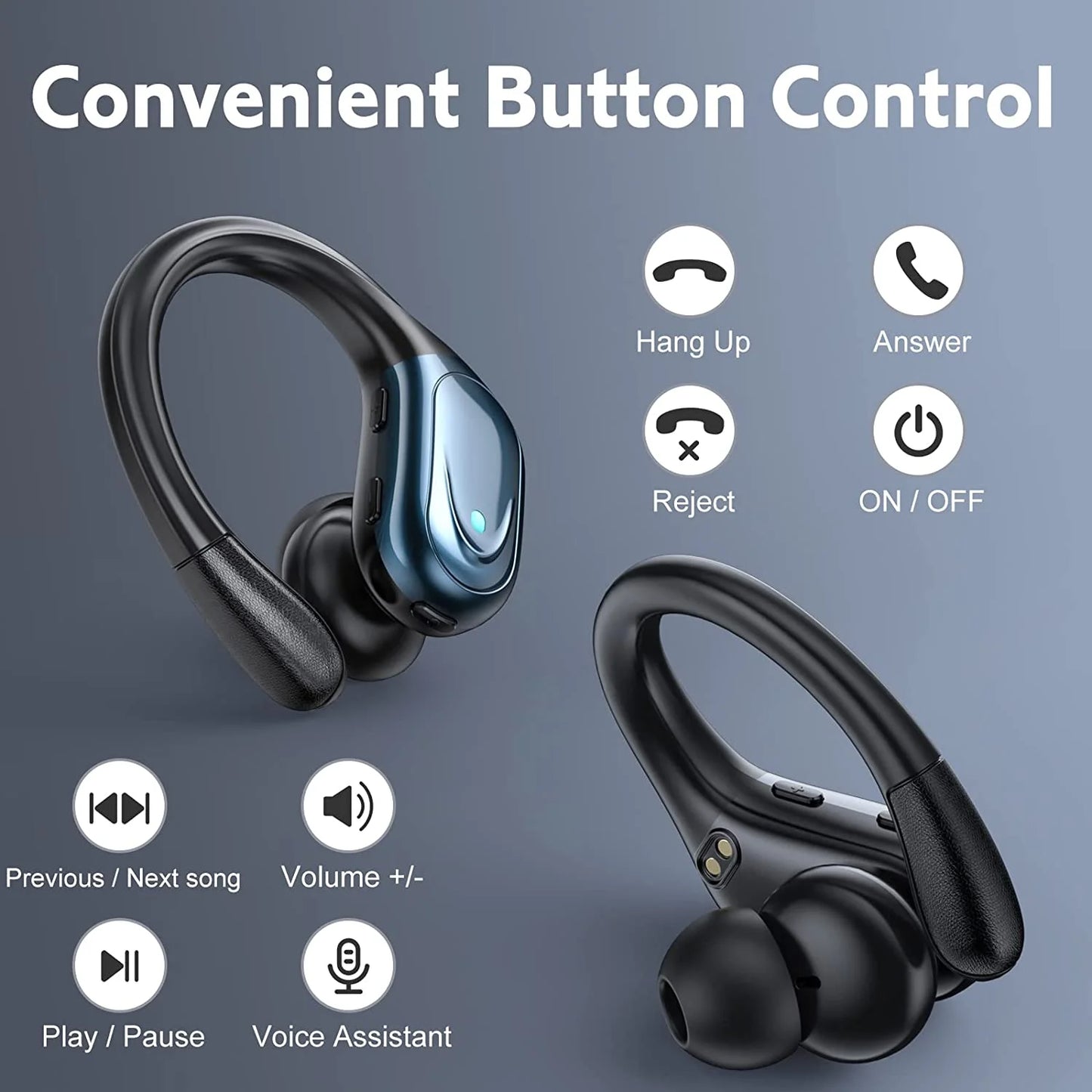 Écouteurs Bluetooth BX17, TWS avec crochets d'oreilles, Bluetooth 5.3, stéréo, commandes par boutons, avec microphone, écouteurs sans fil pour la course et le sport.Headphones