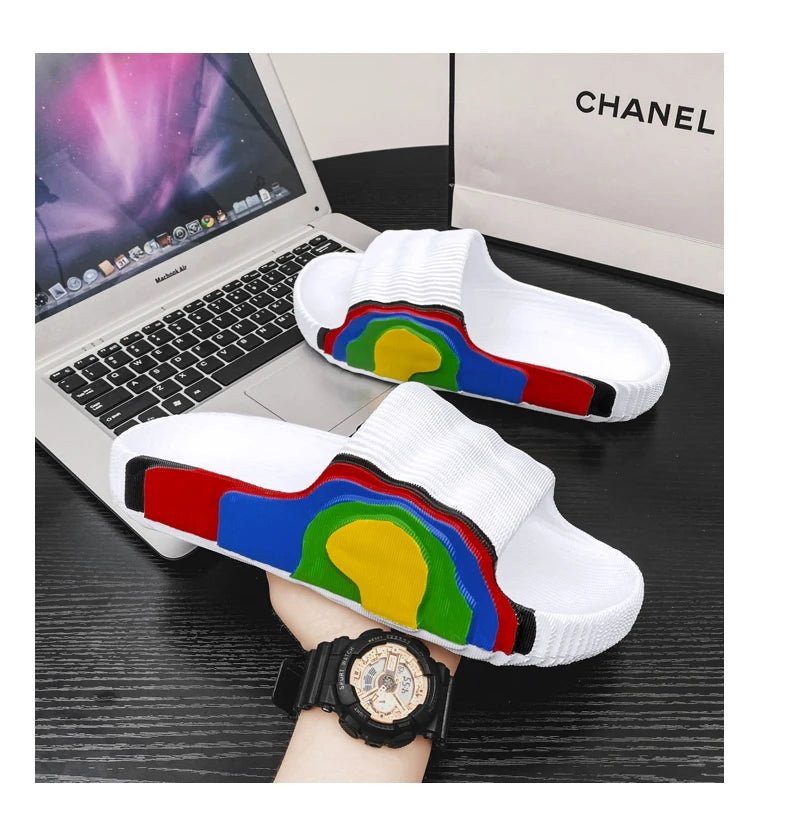 Summer Men Slippers Women Outdoor Beach Shoes Thick Bottom Indoor Bathroom Non-slip Slippers Parent-child Shoes Sandals 2022 New