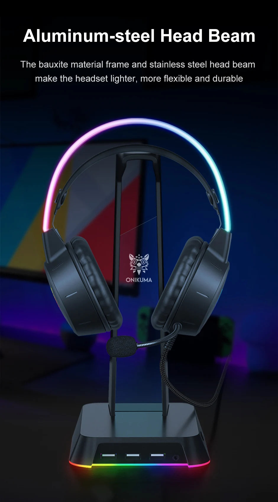 Casque gaming ONIKUMA X15 Pro, écouteurs supra-auriculaires filaires, réduction de bruit, oreilles de chat roses avec lumière RGB et micro, pour PC et PS4