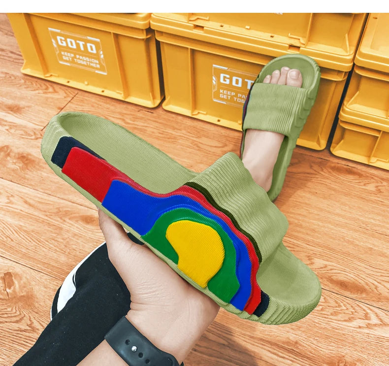 Summer Men Slippers Women Outdoor Beach Shoes Thick Bottom Indoor Bathroom Non-slip Slippers Parent-child Shoes Sandals 2022 New