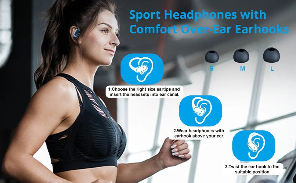 Écouteurs Bluetooth BX17, TWS avec crochets d'oreilles, Bluetooth 5.3, stéréo, commandes par boutons, avec microphone, écouteurs sans fil pour la course et le sport.Headphones