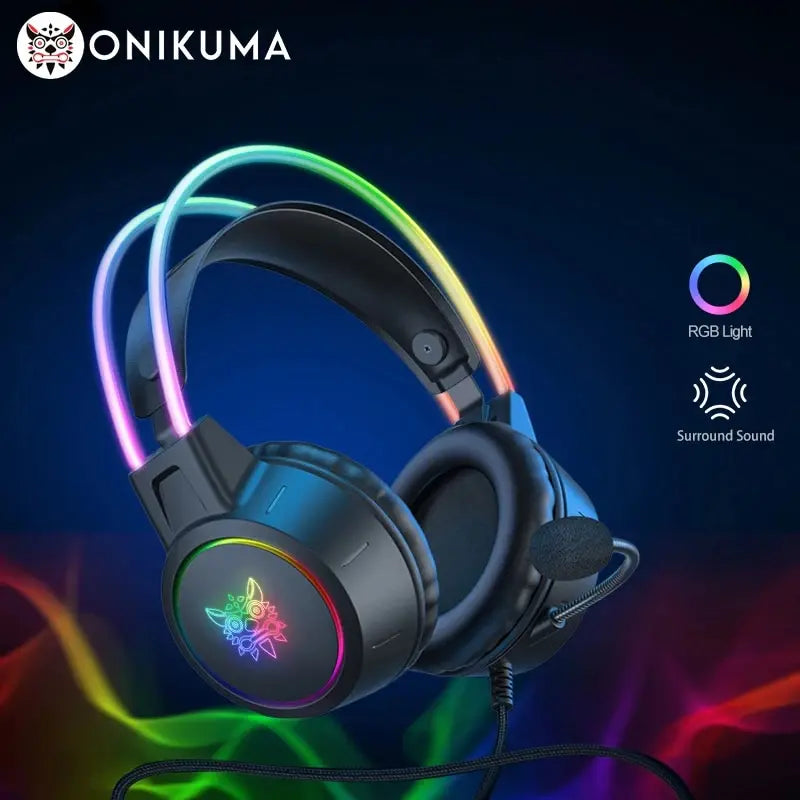 Casque gaming ONIKUMA X15 Pro, écouteurs supra-auriculaires filaires, réduction de bruit, oreilles de chat roses avec lumière RGB et micro, pour PC et PS4