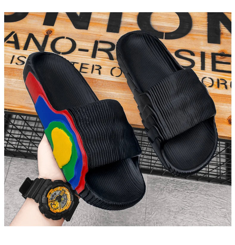 Summer Men Slippers Women Outdoor Beach Shoes Thick Bottom Indoor Bathroom Non-slip Slippers Parent-child Shoes Sandals 2022 New