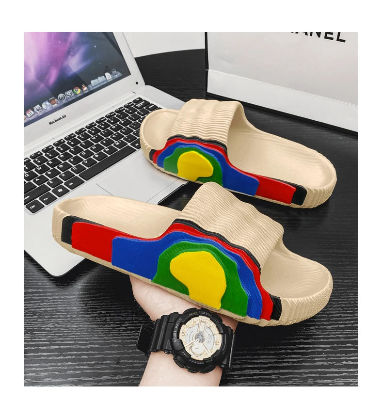 Summer Men Slippers Women Outdoor Beach Shoes Thick Bottom Indoor Bathroom Non-slip Slippers Parent-child Shoes Sandals 2022 New