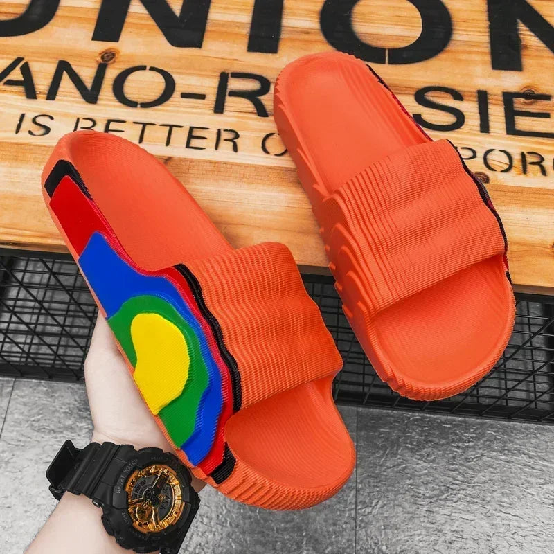 Summer Men Slippers Women Outdoor Beach Shoes Thick Bottom Indoor Bathroom Non-slip Slippers Parent-child Shoes Sandals 2022 New