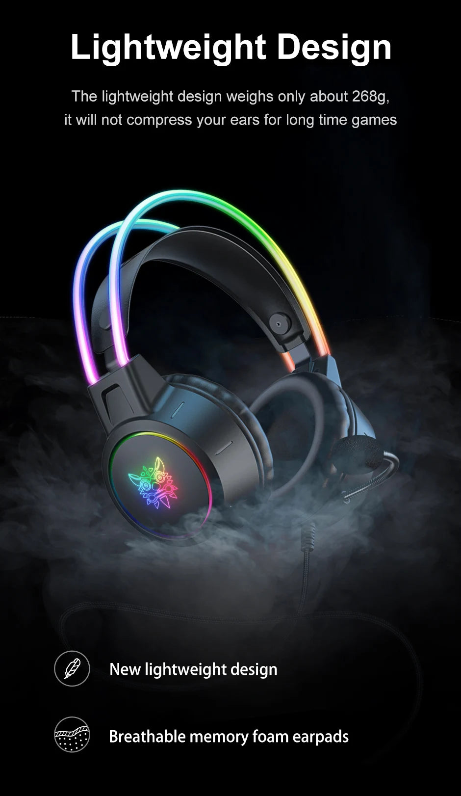 Casque gaming ONIKUMA X15 Pro, écouteurs supra-auriculaires filaires, réduction de bruit, oreilles de chat roses avec lumière RGB et micro, pour PC et PS4